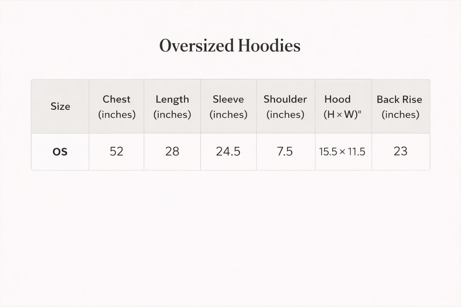 Size Chart for Chaotic