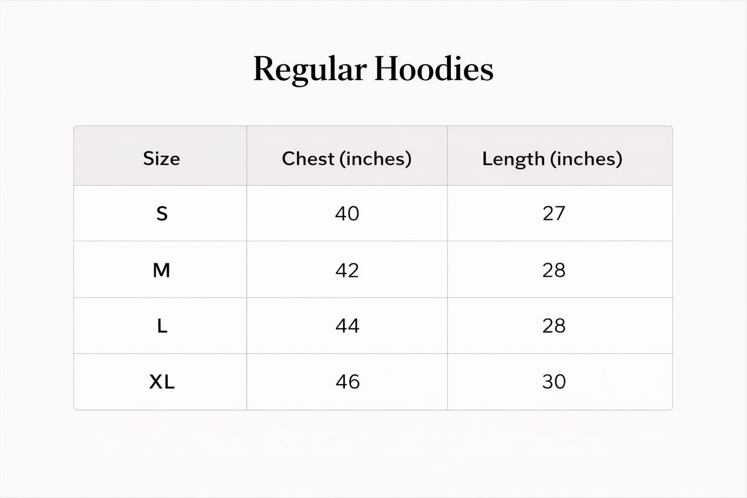 Size Chart for Whops